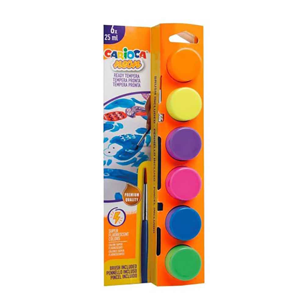 CARİOCA 40486 TEMPERA BOYA FOSFORLU SÜPER YIKANABİLİR 25MLX6 RENK