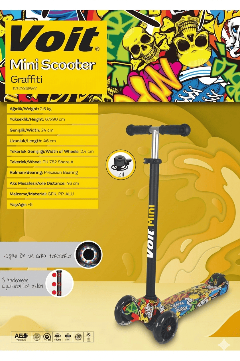 VOİT 218-G77 SCOOTER IŞIKLI 3 TEKER GRAFFITI 77
