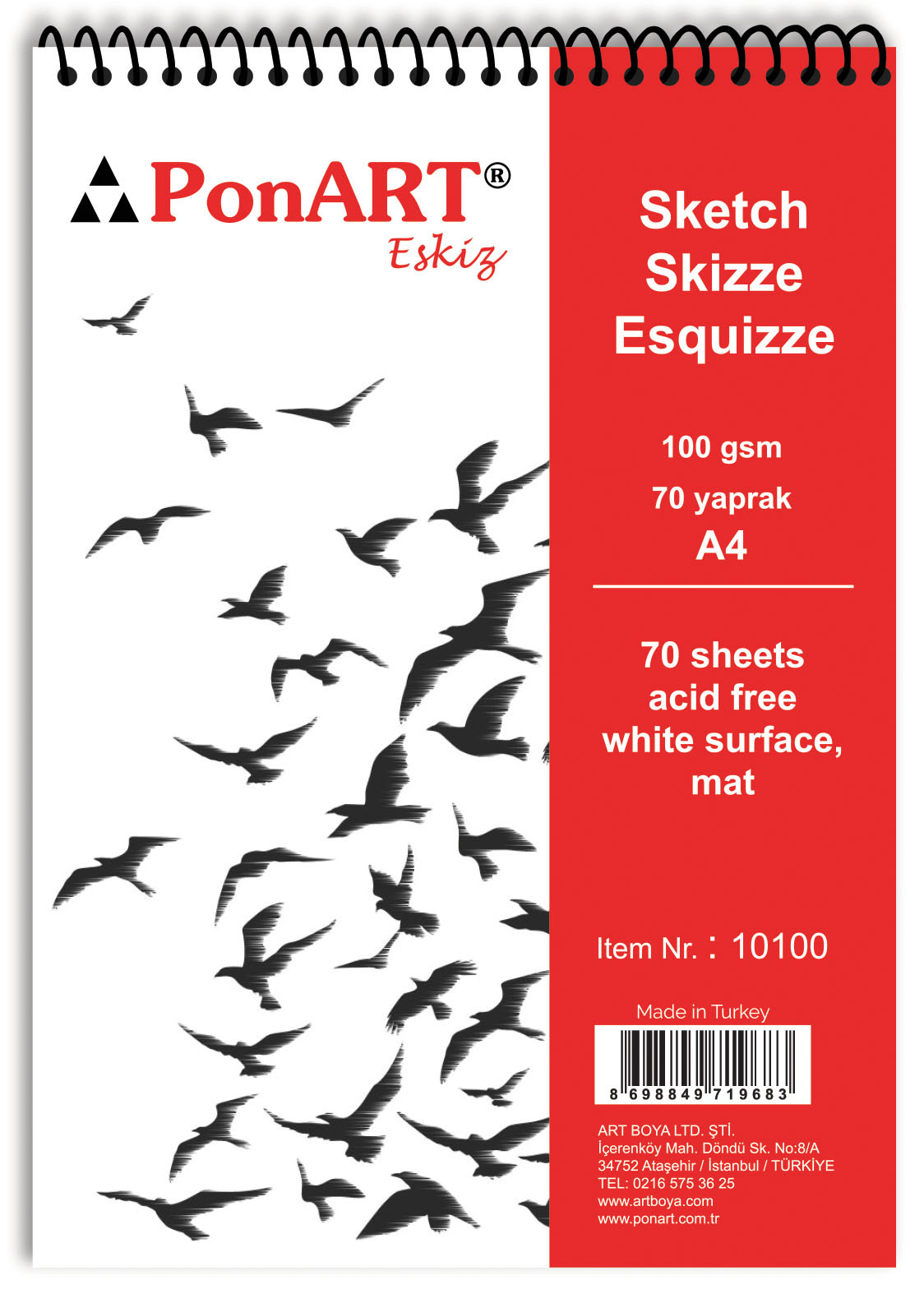 PONART PHM10-100 ESKİZ BLOK 100GR A4 70YP