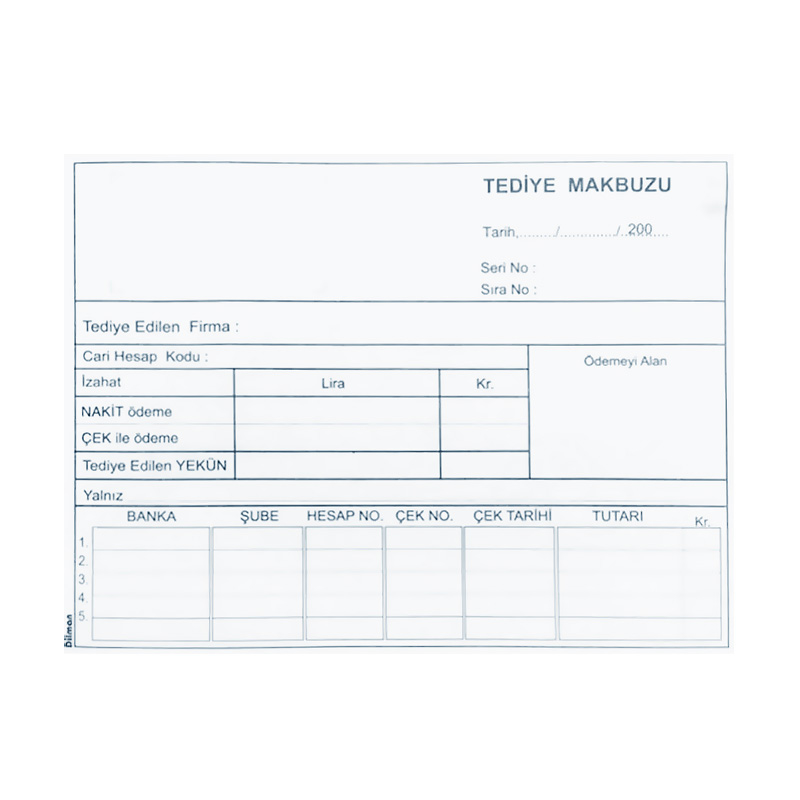 DİLMAN 4017 TEDİYE MAKBUZU 2X50 2 NÜSHA OTOKOPİLİ
