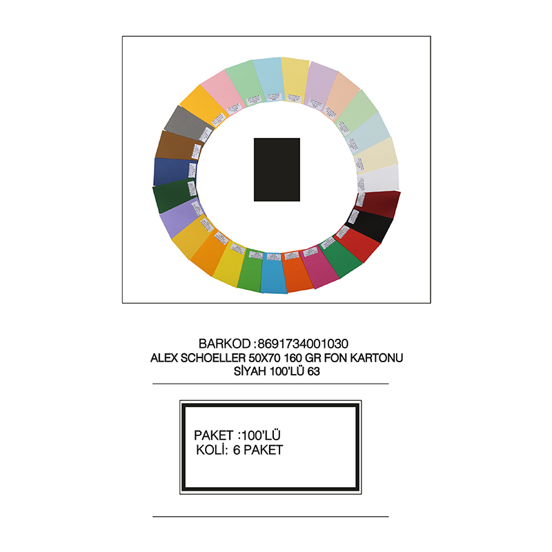 ALEX ALX-1063 FON KARTONU 160GR 50X70 NO:63 SİYAH
