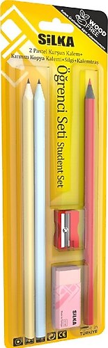 SİLKA ART-649 2 PASTEL KALEM+1 KIRMIZI KALEM+1 PASTEL KÜÇÜK BOY SİLGİ+1 KALEMTRAŞ