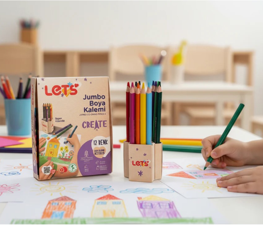 LET'S L04011 KURU BOYA 12 RENK JUMBO ÜÇGEN GÖVDE