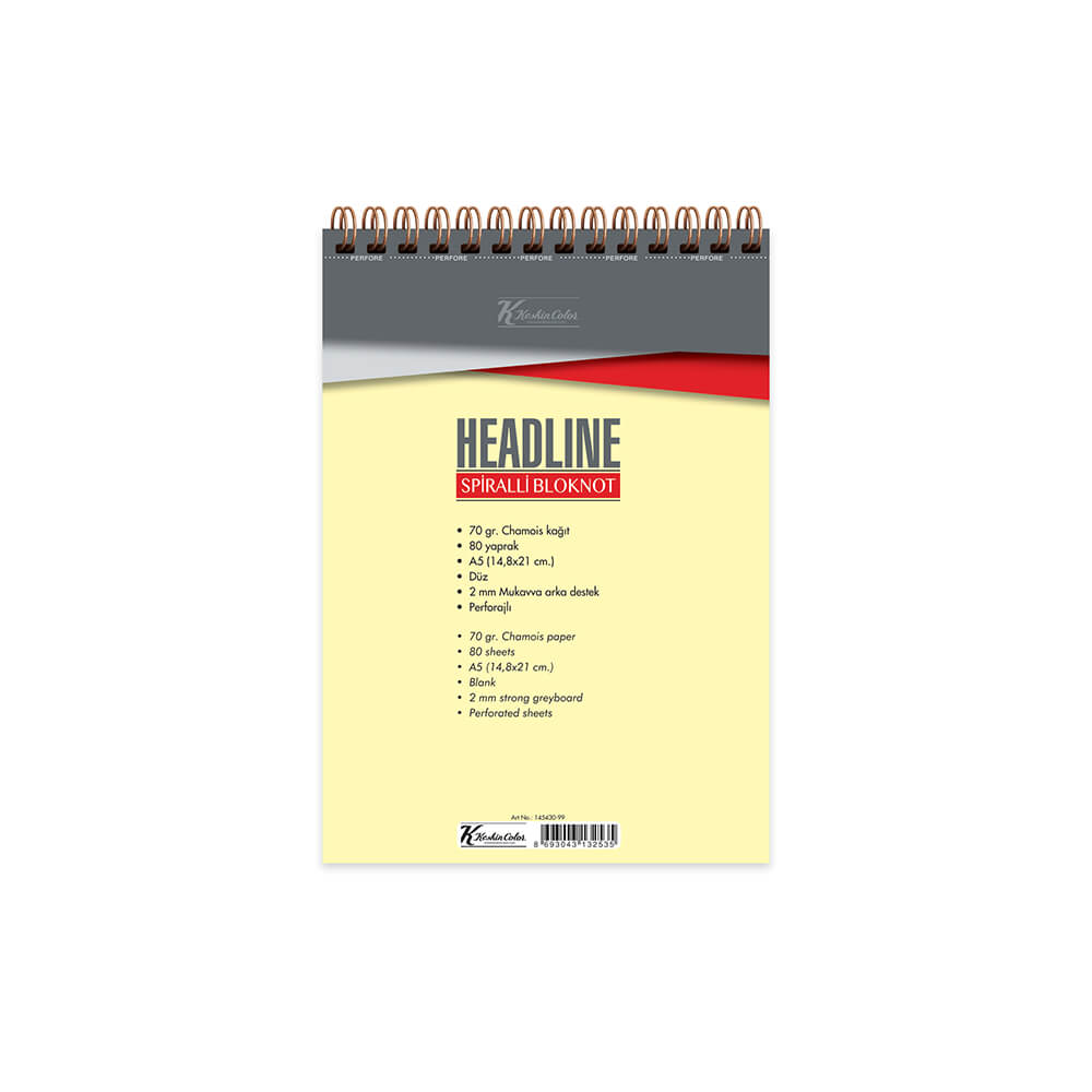 KESKİN 145430 BLOKNOT HEADLİNE SPİRALLİ KARTON KAPAK A5 80YP DÜZ