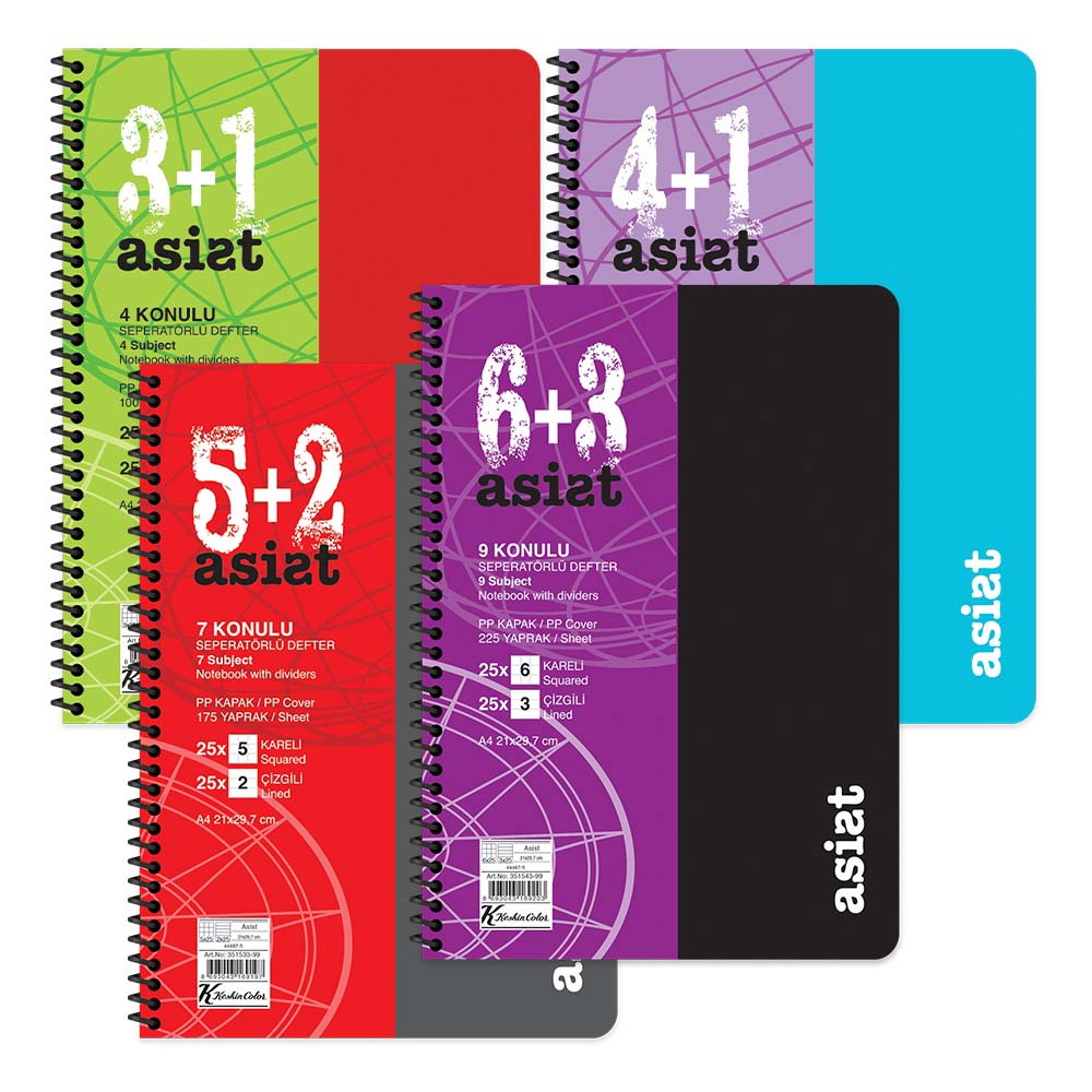 KESKİN 351523-99 DEFTER ASİST AYRAÇLI SPİRALLİ PP KAPAK A4 4+1 125YP