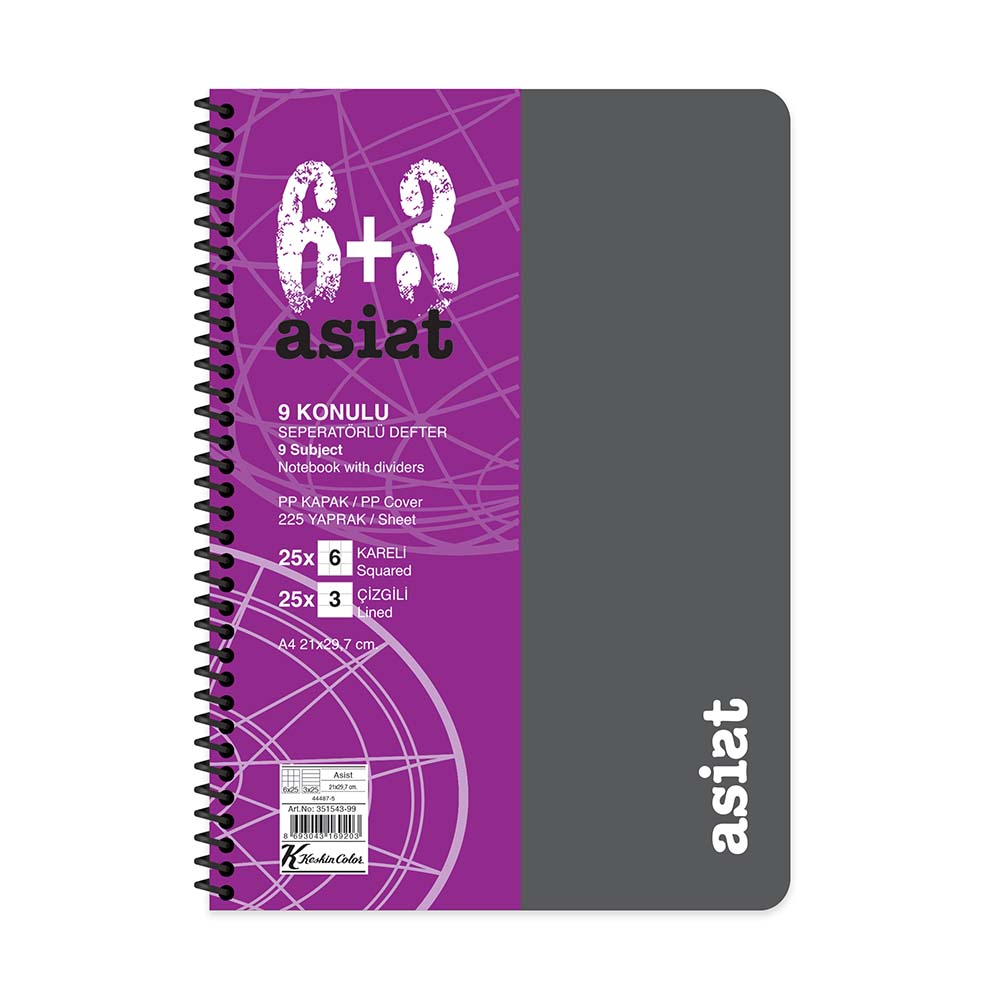 KESKİN 351543-99 DEFTER ASİST AYRAÇLI SPİRALLİ PP KAPAK A4 6+3 225YP