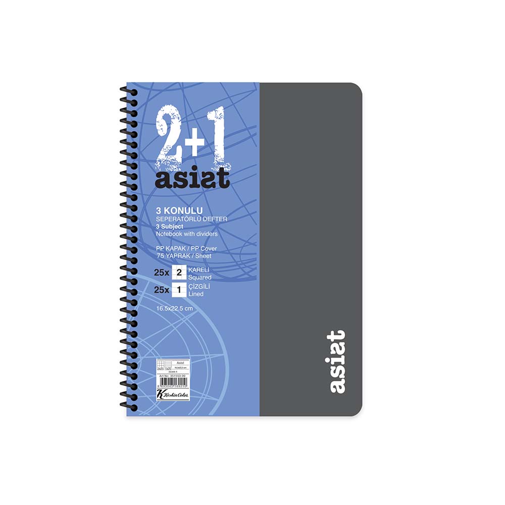 KESKİN 351553-99 DEFTER ASİST AYRAÇLI SPİRALLİ PP KAPAK 16.5X22.5 3+1 175YP