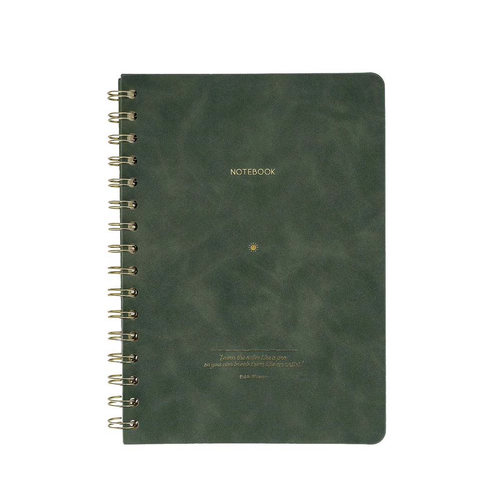 VJ 124-1614 VEGAN DERİ ESNEK KAPAKLI SPİRALLİ DEFTER A5 100GR. 128 SAYFA ÇİZGİLİ YEŞİL