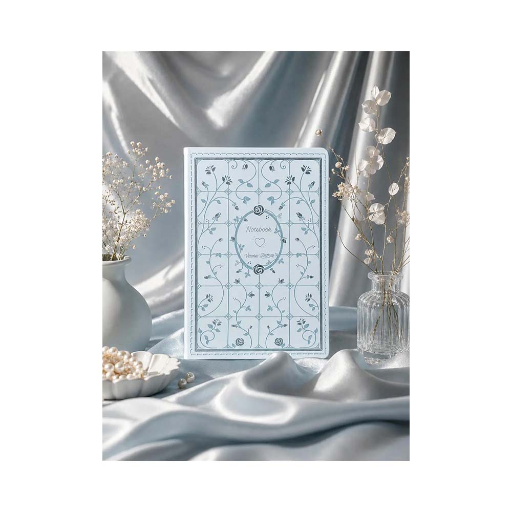 VJ 126-2644 FLEUR VEGAN DERİ SERT KAPAK DEFTER A5 80YP NOKTALI KUTULU MAVİ