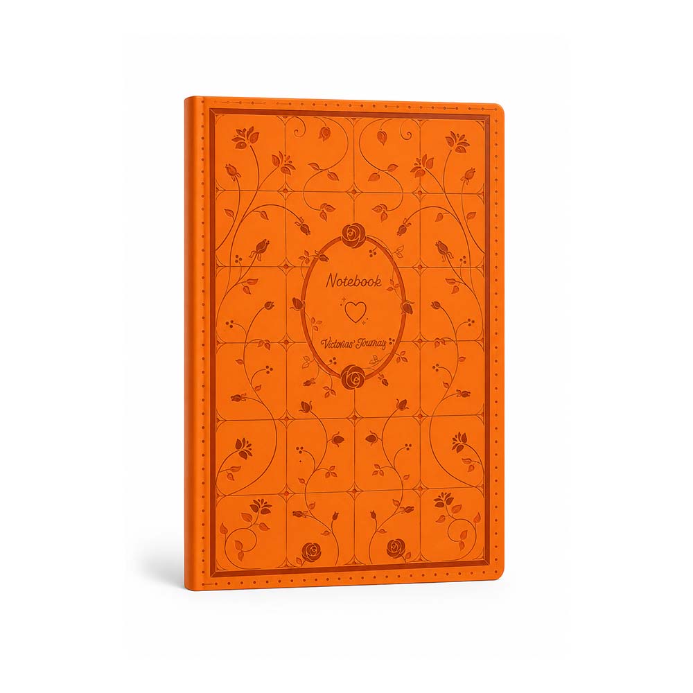 VJ 126-2646 FLEUR VEGAN DERİ SERT KAPAK DEFTER A5 80YP NOKTALI KUTULU TURUNCU