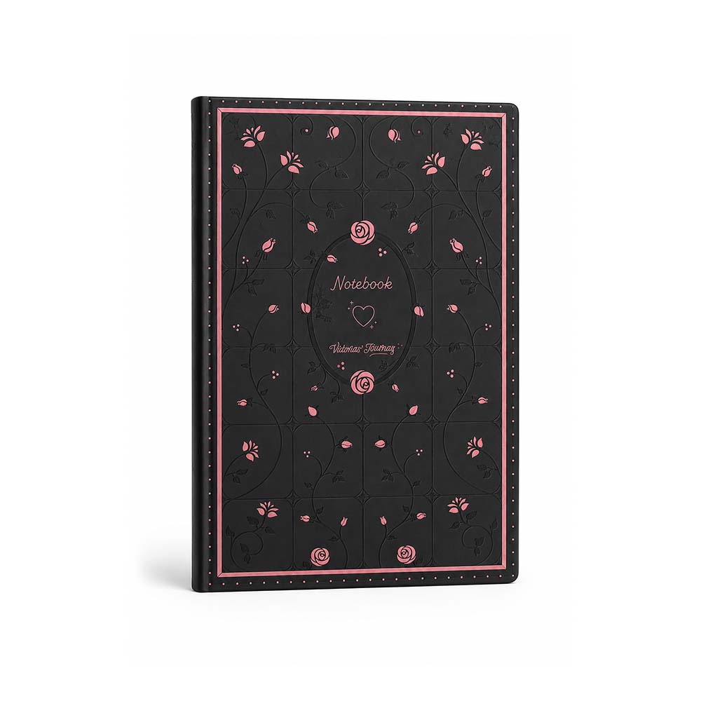 VJ 126-2647 FLEUR VEGAN DERİ SERT KAPAK DEFTER A5 80YP NOKTALI KUTULU SİYAH