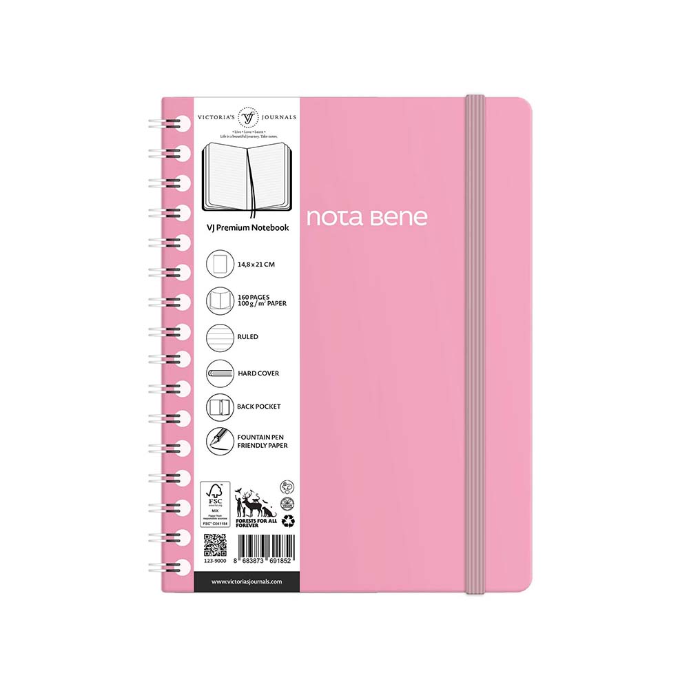 VJ 123-9265 DEFTER SPRALLİ SERT KAPAK A5 160YP ÇİZGİLİ PEMBE