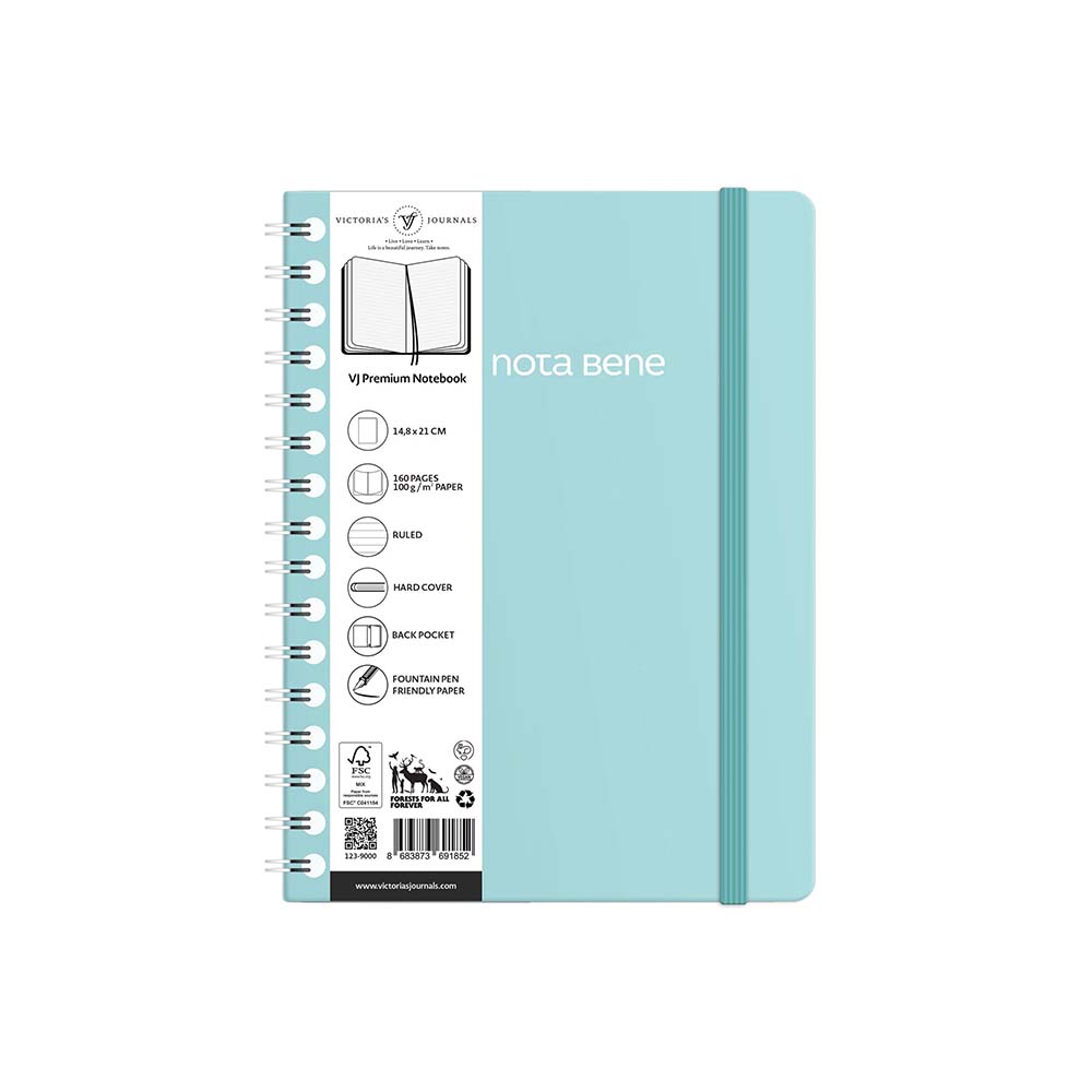 VJ 123-9266 DEFTER SPRALLİ SERT KAPAK A5 160YP ÇİZGİLİ TURKUAZ