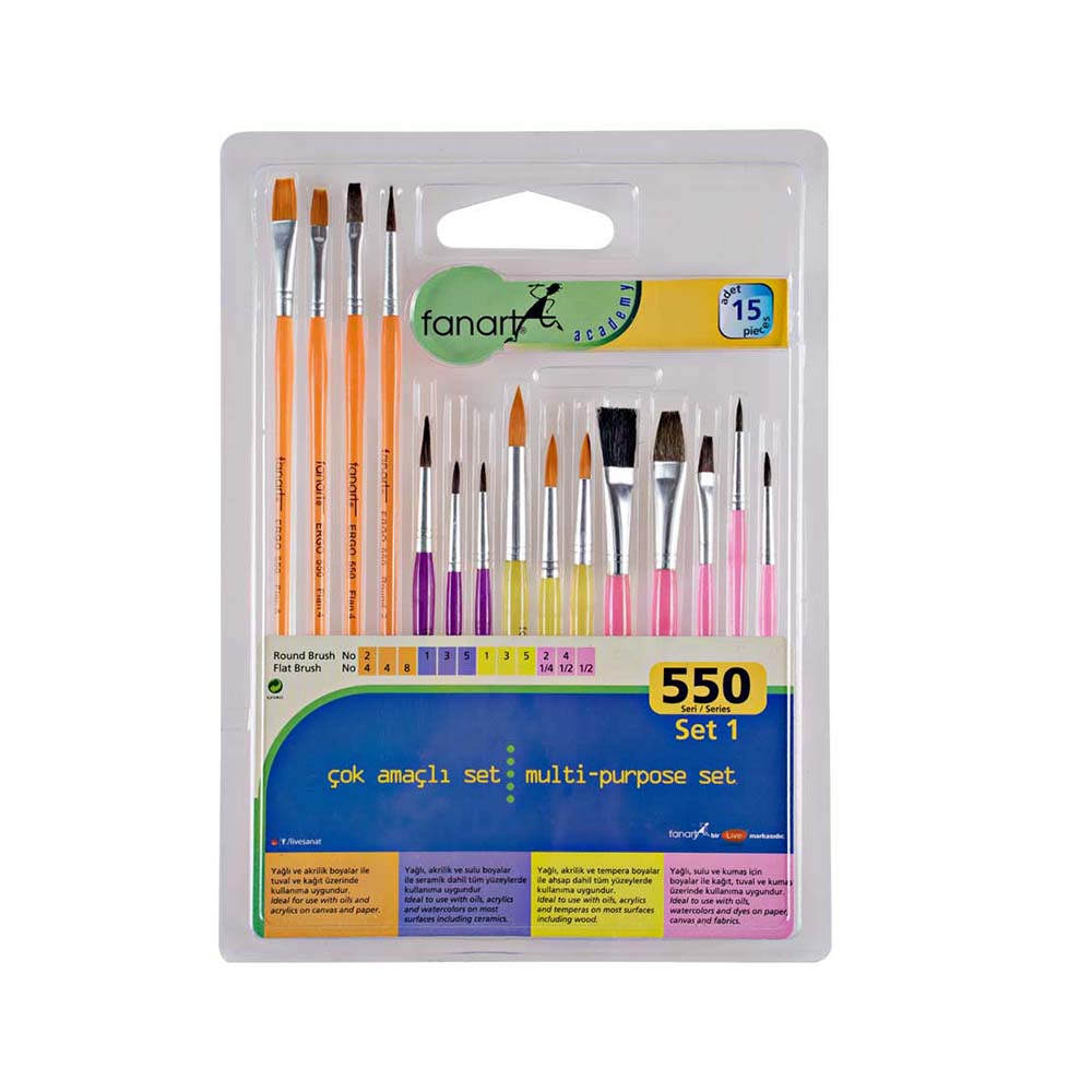 FANART 7550-S1 ACADEMY SERİ 550 FIRÇA SETİ 1 15Lİ