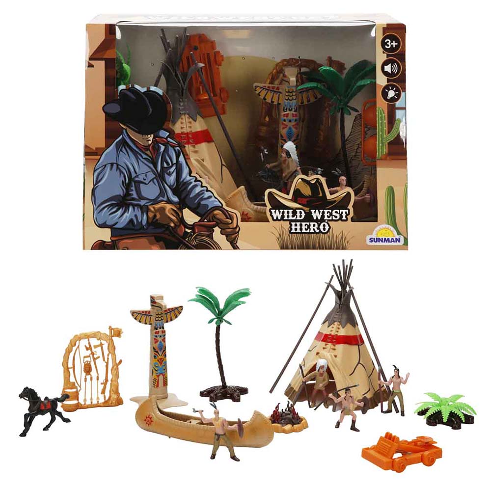 SUNMAN 4339 KOWBOY OYUN SETİ+KIZILDERİLİ ÇADIR MÜZKİLİ IŞIKLI