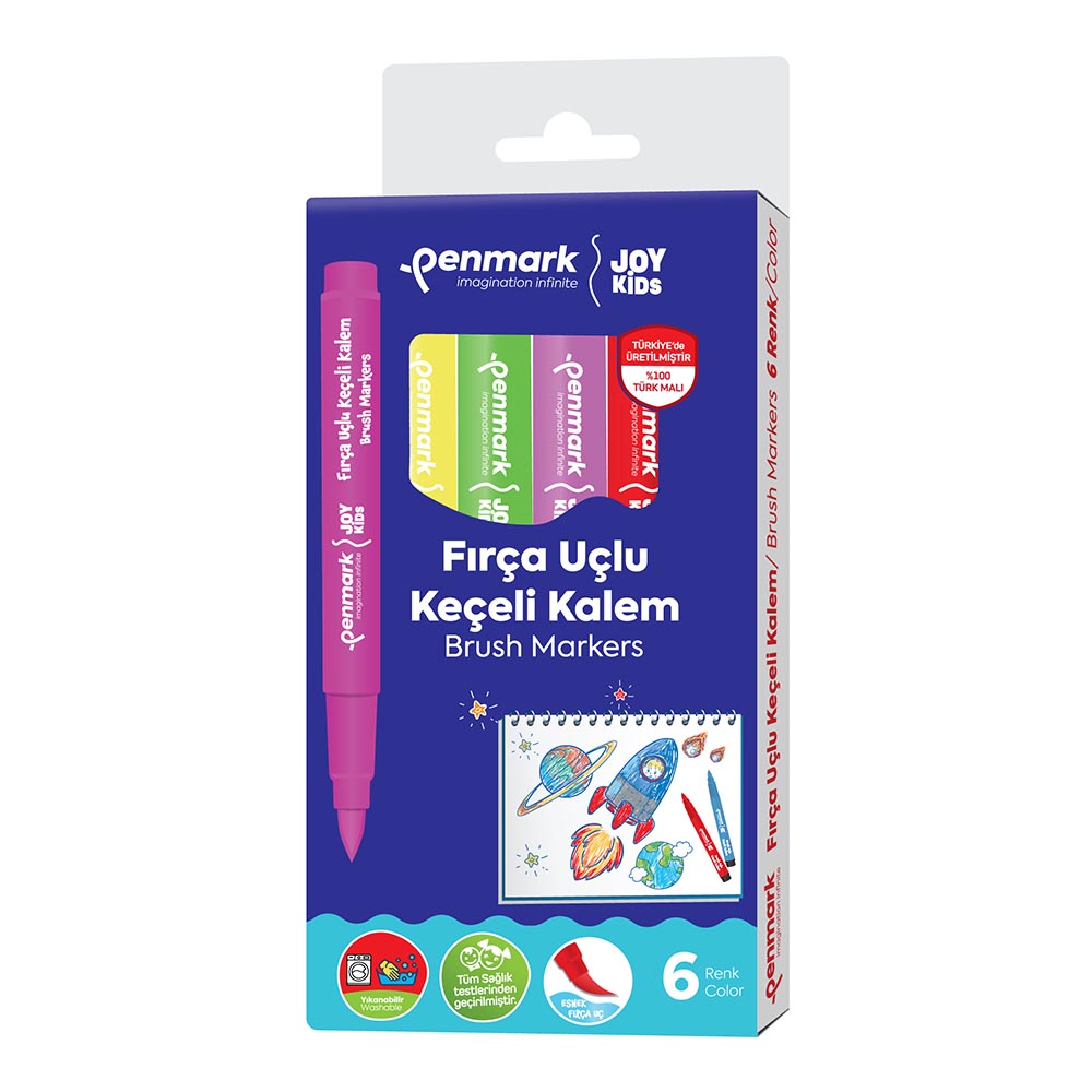 PENMARK HS708 6 SÜPER YIKANABİLİR BRUSH UÇLU KEÇELİ KALEM 6LI SET