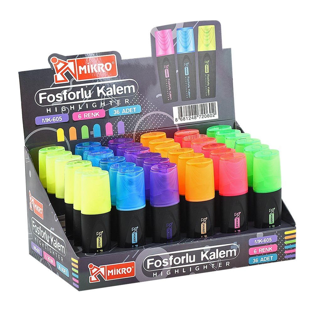 MİKRO MK605-36 STANDLI RENKLİ FOSFORLU KALEM