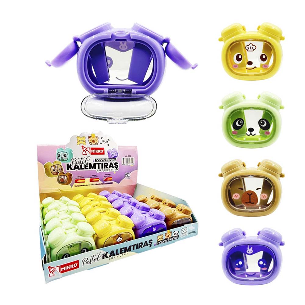 MİKRO MK-8152 KALEMTRAŞ METAL ÇİFT BIÇAKLI HAPPY FRIENDS 24LÜ KT
