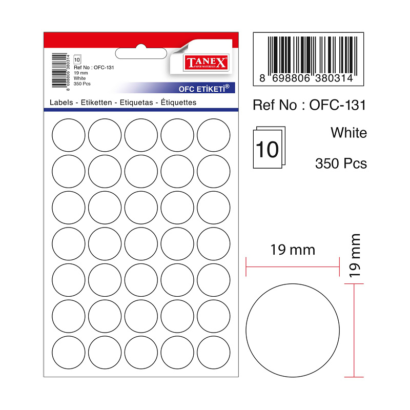 TANEX OFC-131 OFİS ETİKETİ 19MM BEYAZ