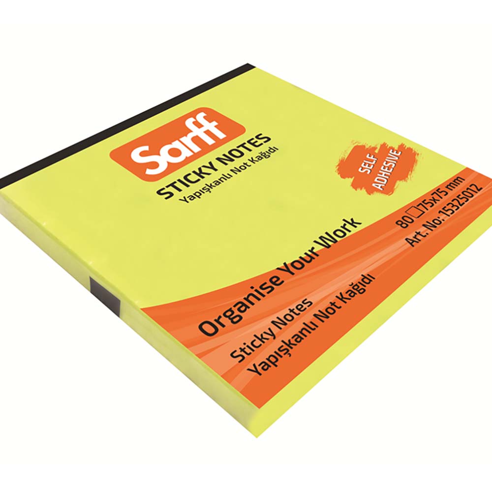 SARFF 15325012 75X75MM NOT KAĞIDI FOSFORLU SARI 80YP