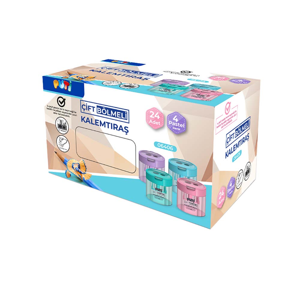 PUTİ 06406 KALEMTRAŞ ÇİFT BÖLMELİ PASTEL ŞEFFAF KAPAK