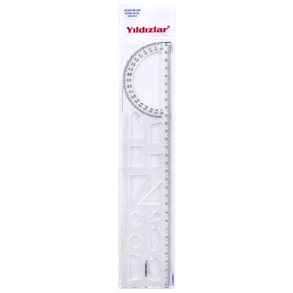 YILDIZLAR KOD:006 CETVEL GEOMETRİK ŞABLON 30CM